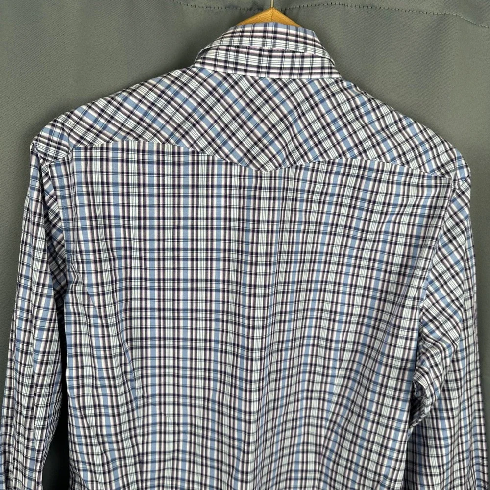 Banana Republic Mens Plaid Western Snap Front Shirt Blue Purple White Size M NWT
